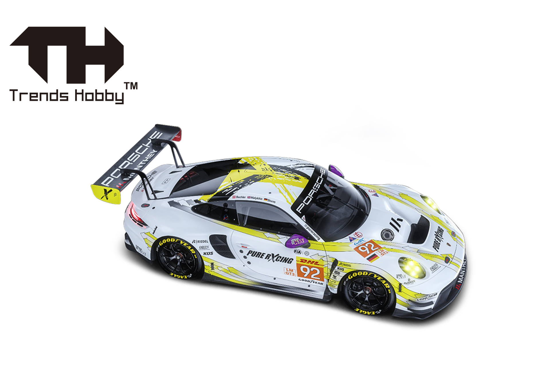 RC car, Porsche, scale model, race car, yellow accents