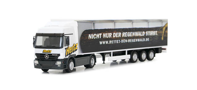 Mercedes-Benz Actros L curtain canvas semitrailer "Hertz"