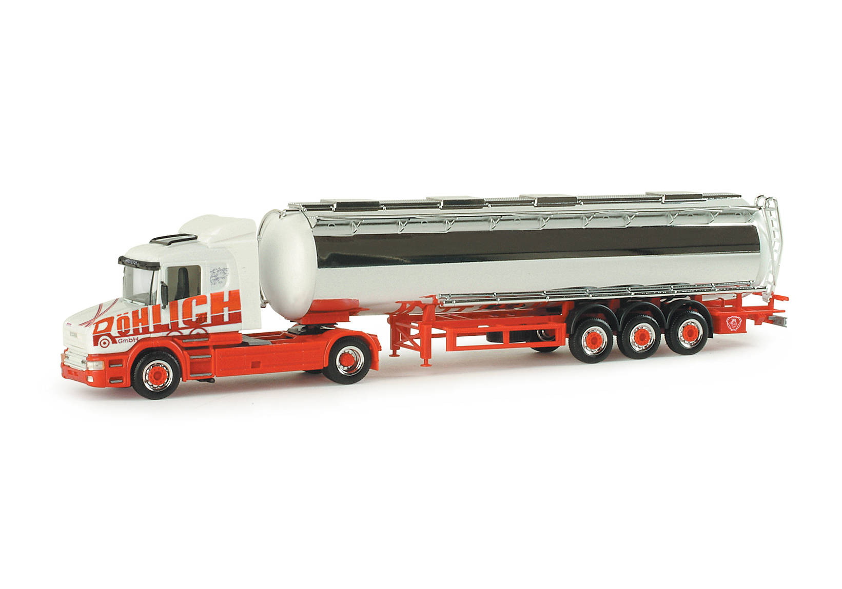 Scania conventional chrome-plated tank semitrailer "Roehlich"