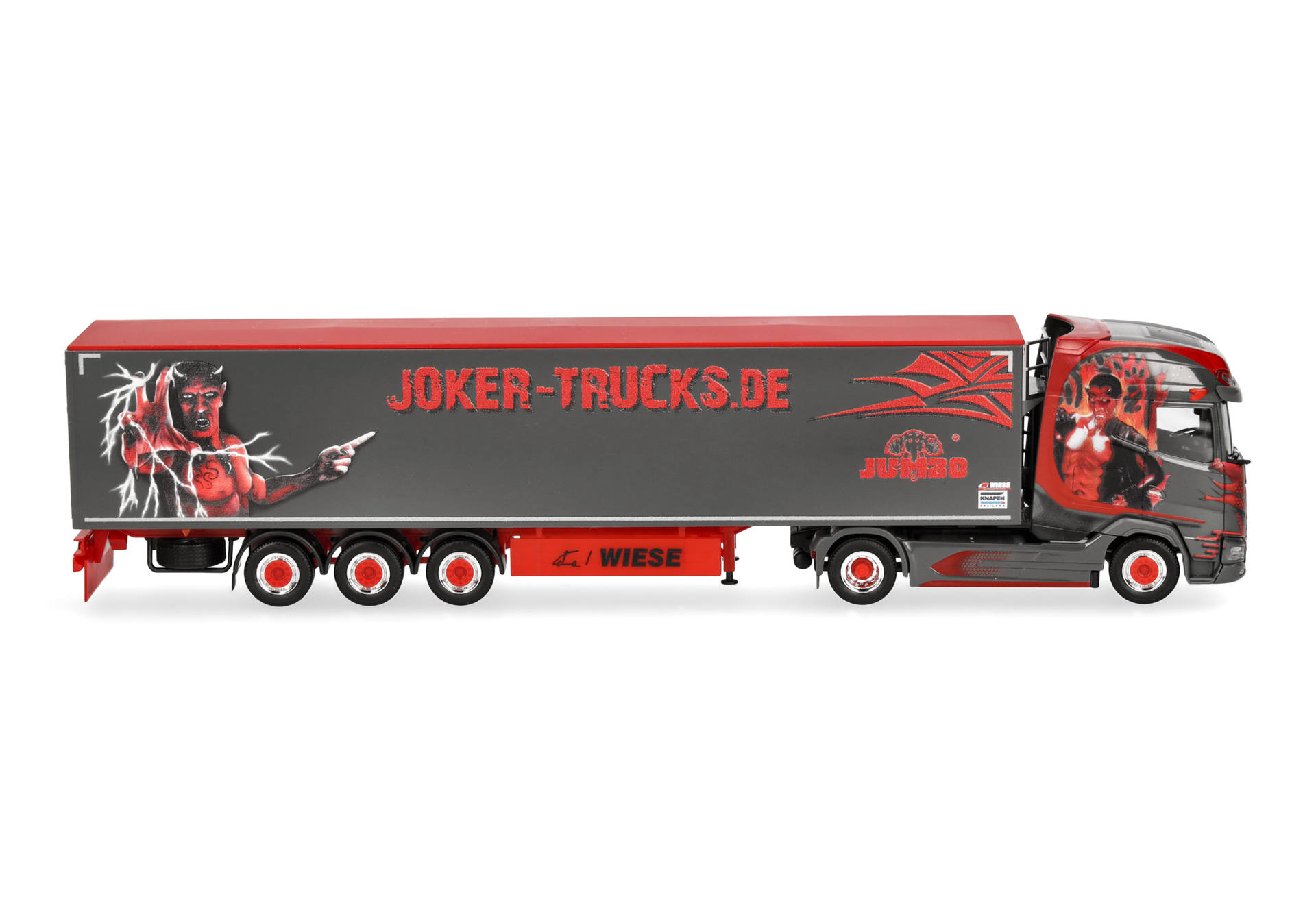 truck, trailer, red, graphic, artwork