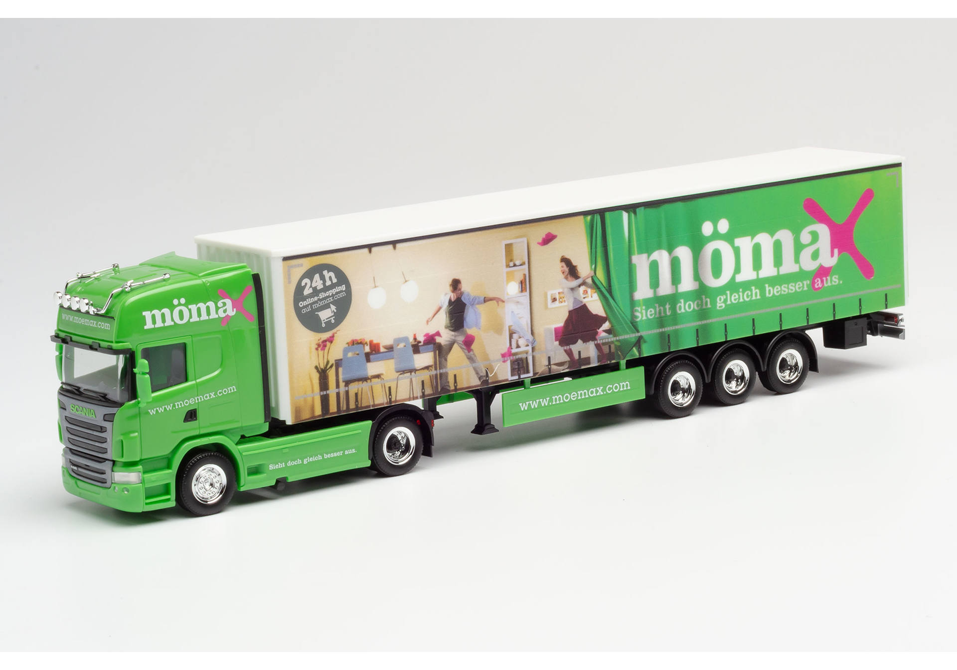 Scania R`09 TL curtain canvas semitrailer truck „Mömax“