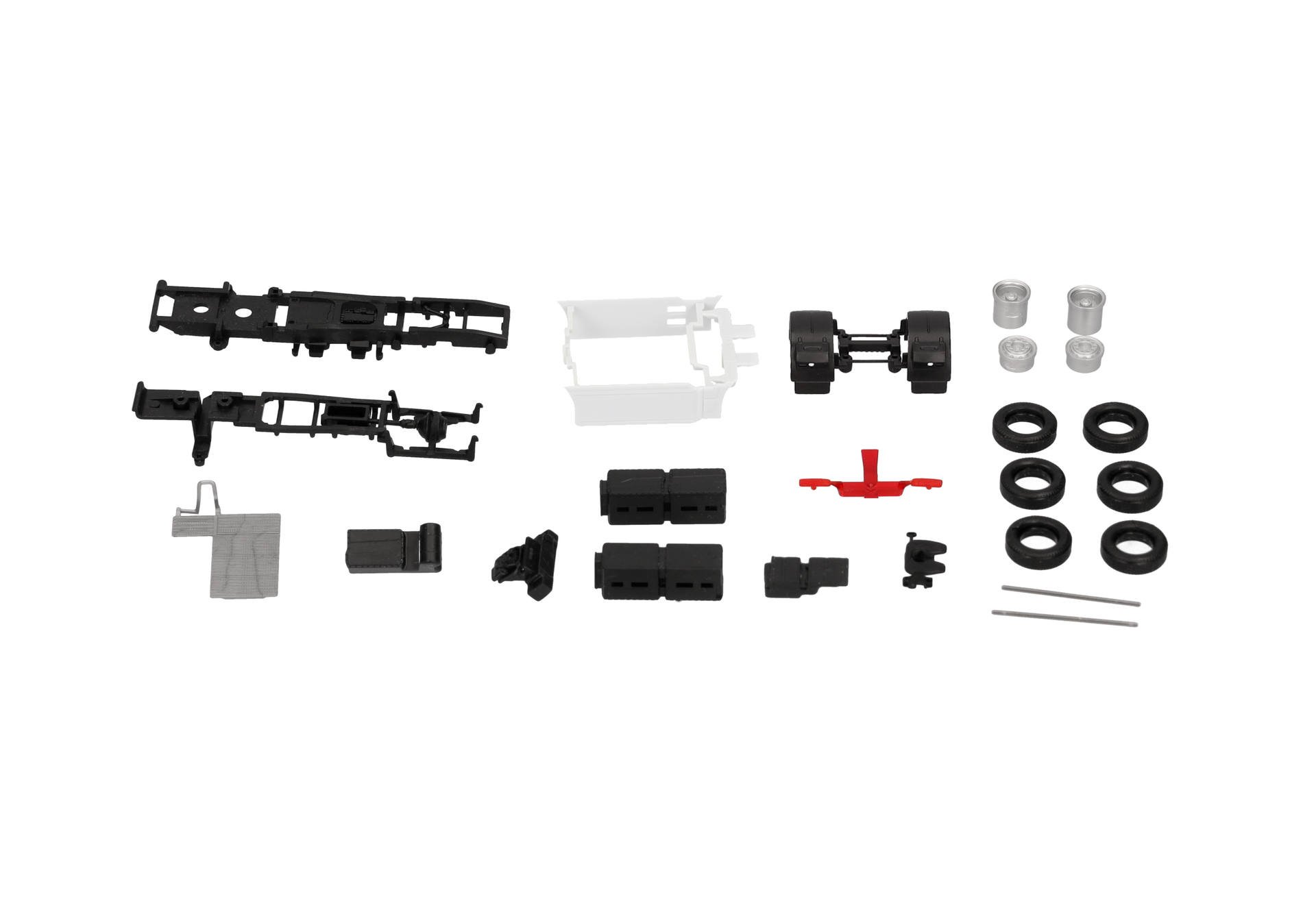 model kit, miniature parts, assembly kit, plastic pieces, rubber tires