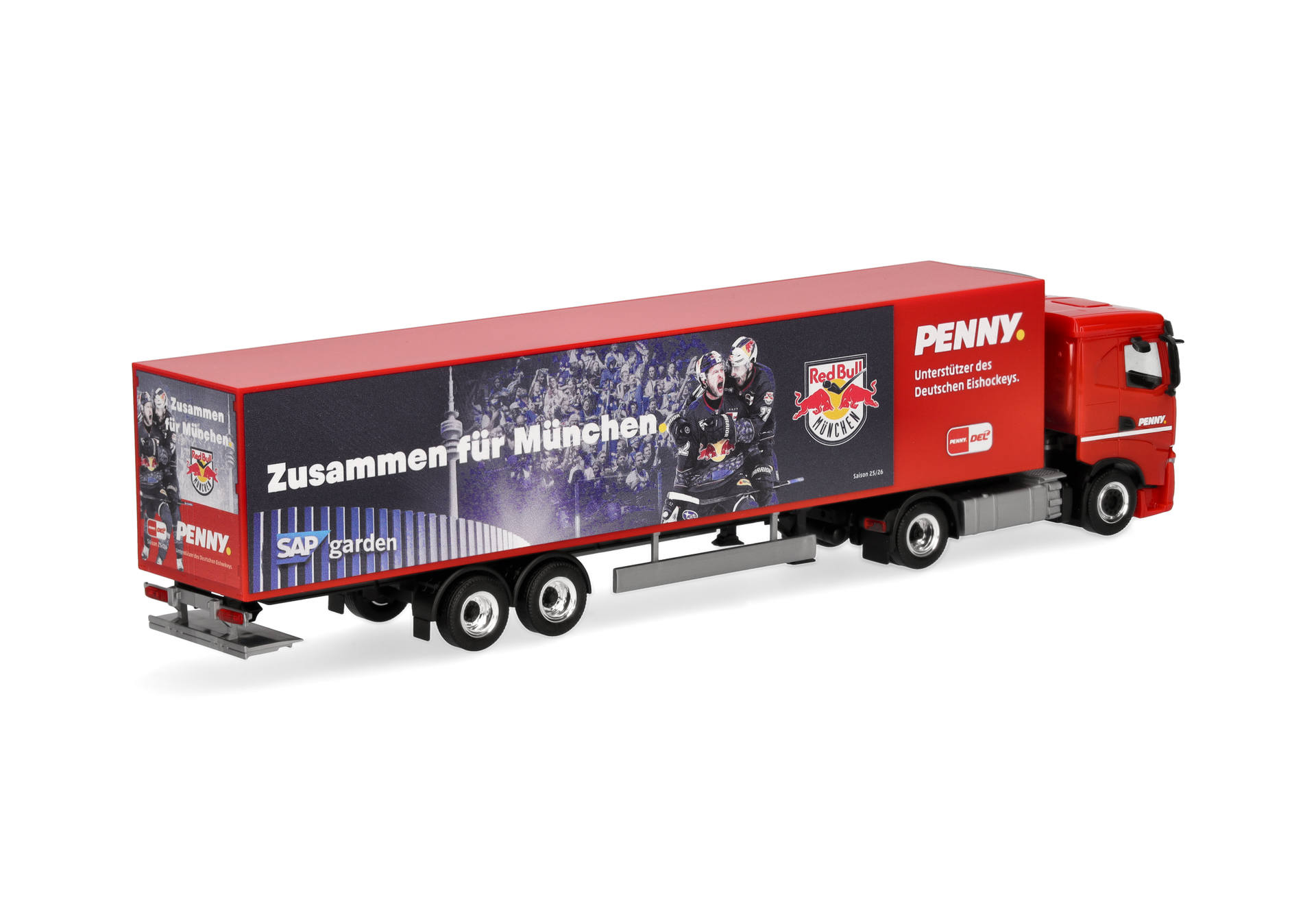 Anhänger, roter Lkw, Bedruckter Auflieger, Eishockey, Werbebanner