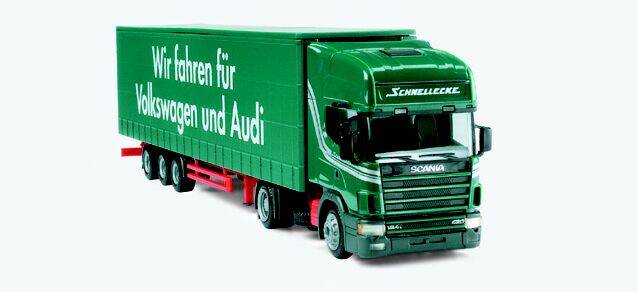 Scania 124 jumbo curtain canvas semi truck "Schnellecke"