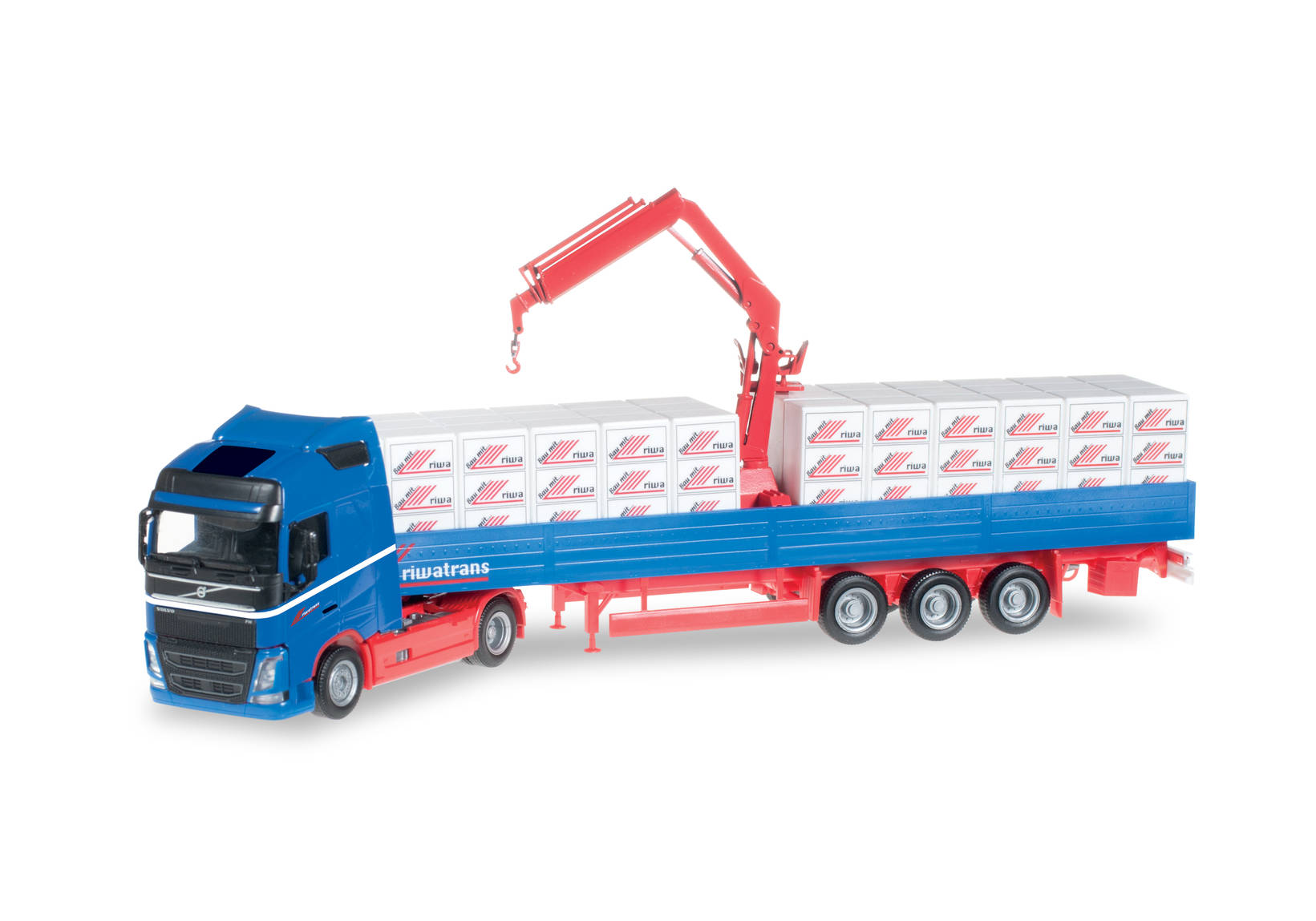Volvo FH GL Pritschen-Sattelzug mit Kran und Ladung "Riwatrans"