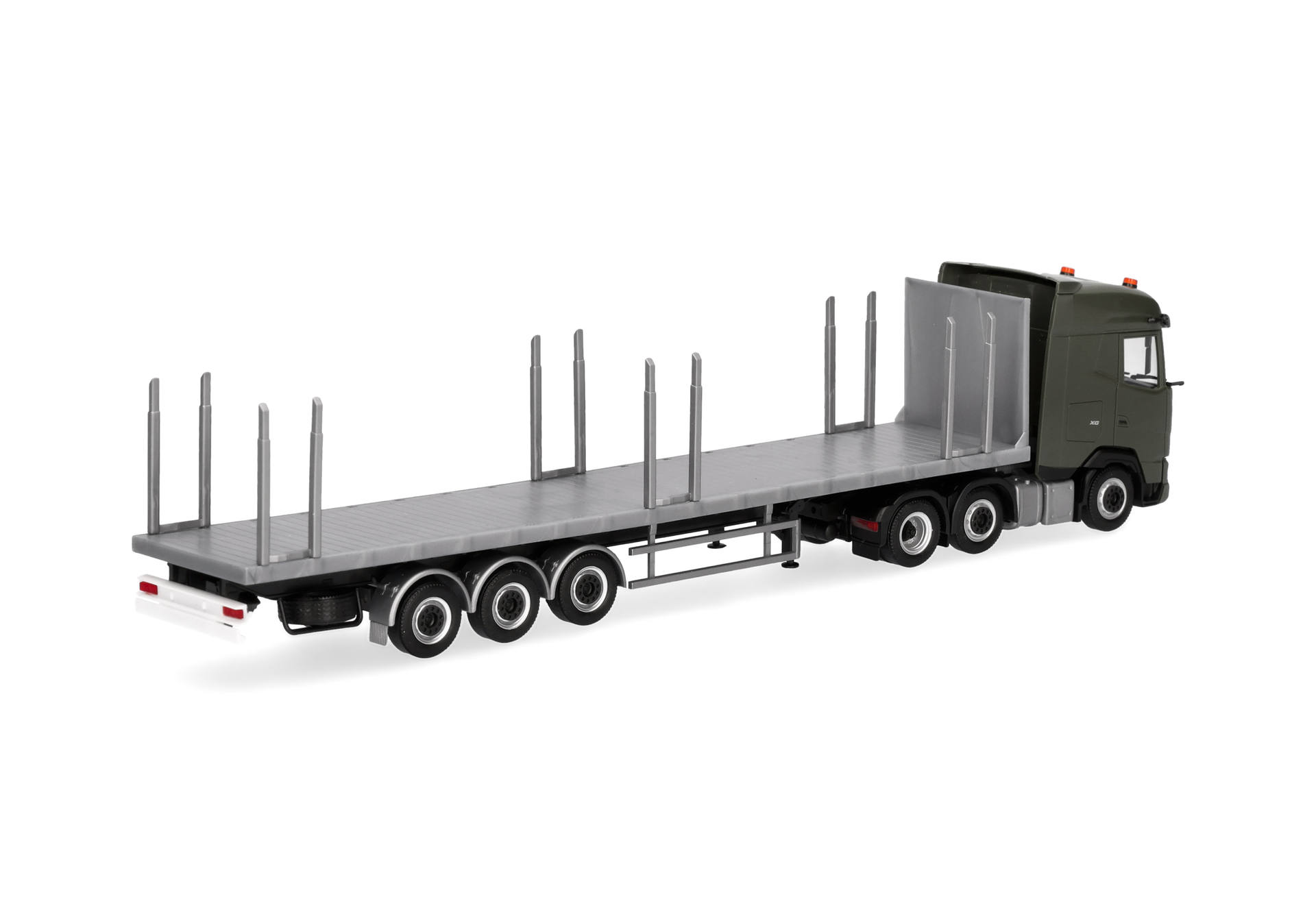 flatbed trailer, heavy truck, semi-trailer, flatbed deck, metal stakes