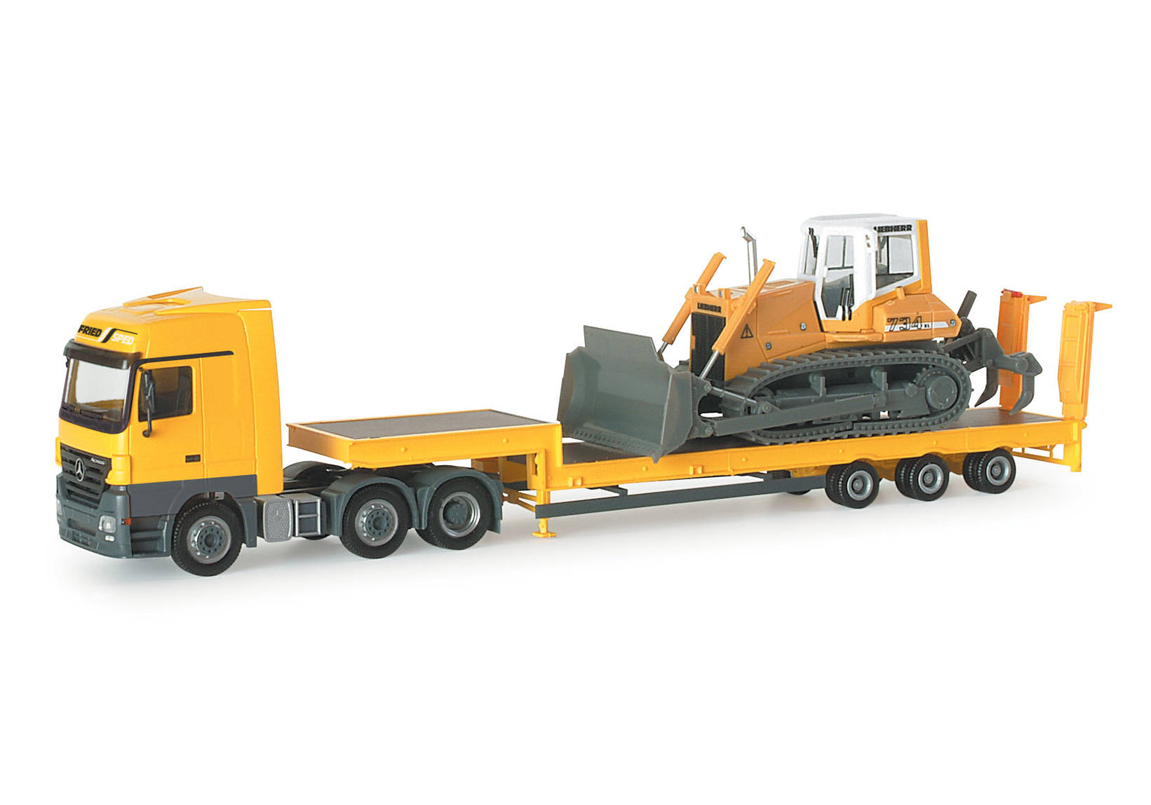 Mercedes-Benz Actros LH Tieflade-Sattelzug mit Planierraupe "Friedsped"