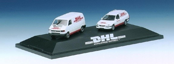 VW/Opel DHL set: VW T4 Kastenw. u. Opel Omega B Caravan