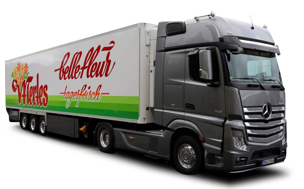 Mercedes-Benz Actros Gigaspace refrigerated box semitrailer "Mertes Bell Fleur"