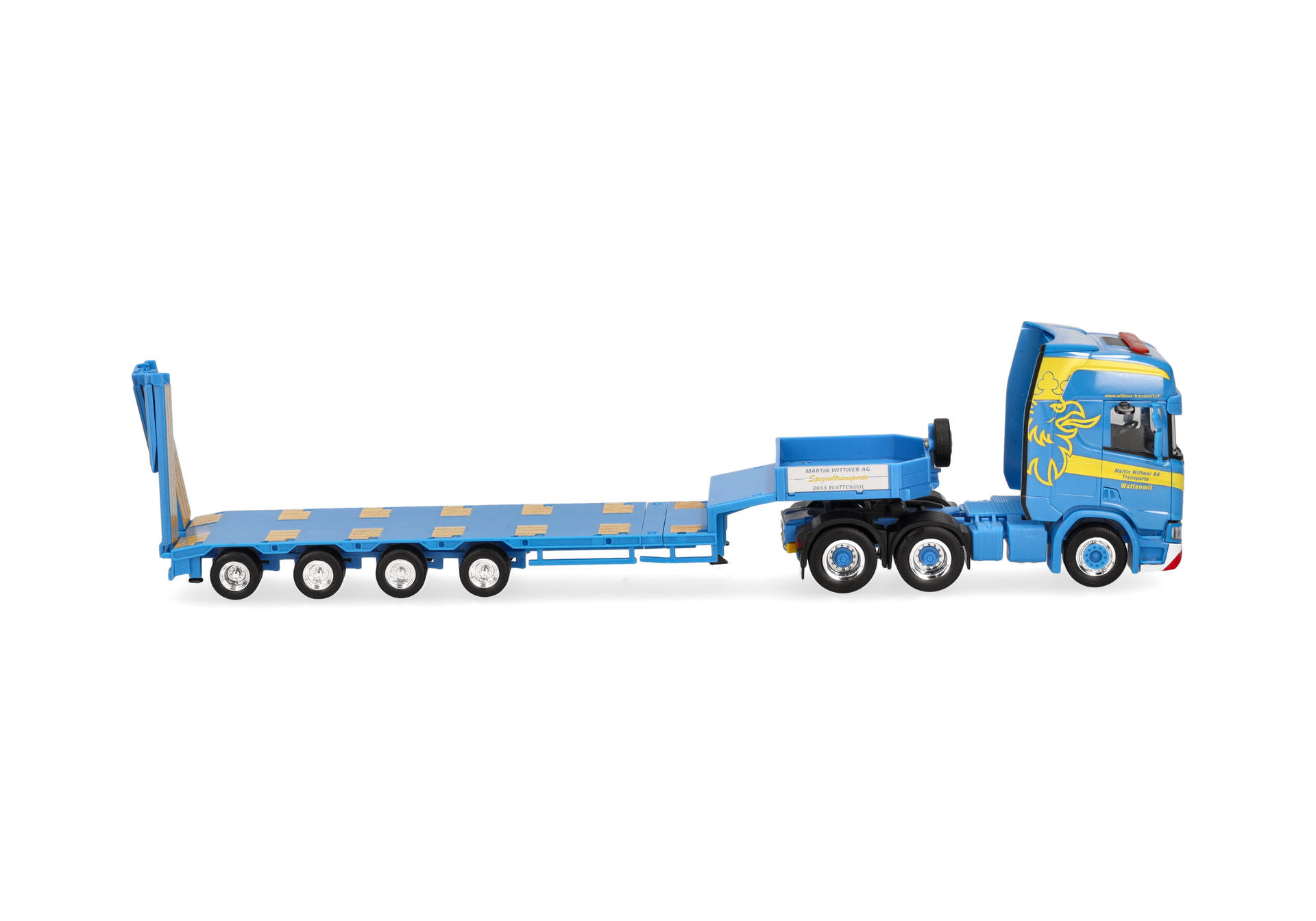 Scania CR 20 HD Semitieflade-Sattelzug mit Rampen "Martin Wittwer Wattenwil"