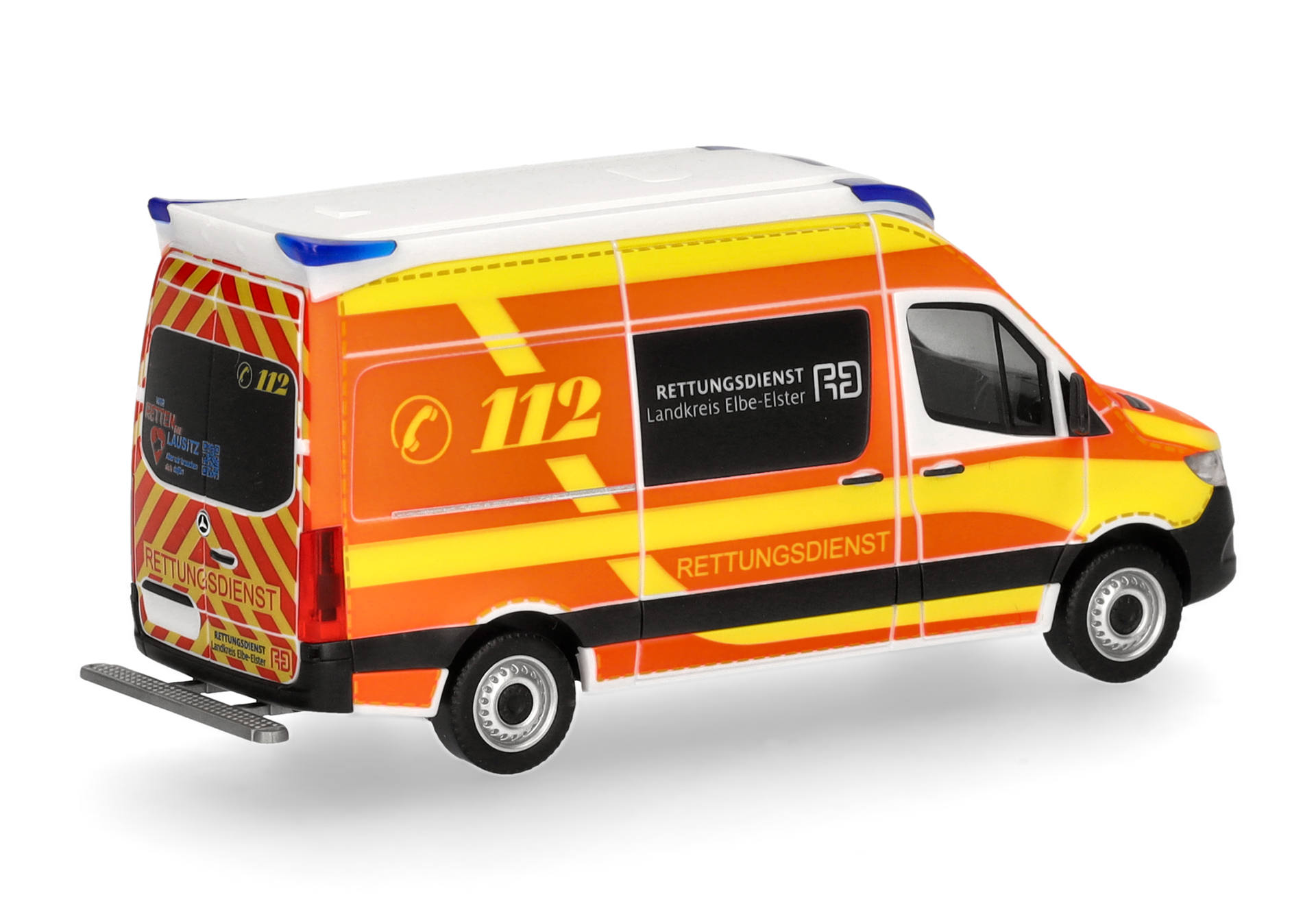 ambulance, emergency vehicle, rescue van, high-visibility, orange-yellow