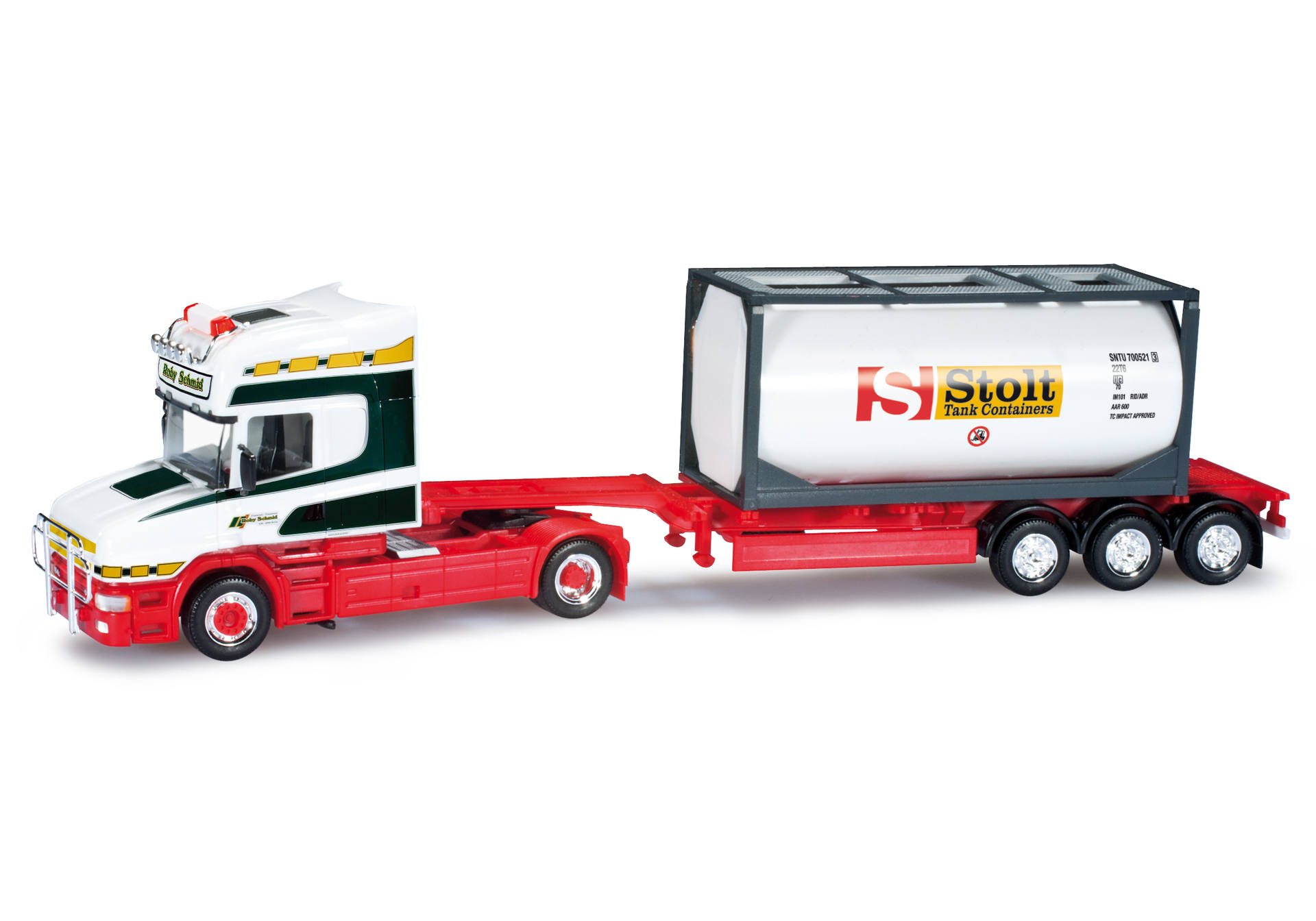 Scania Hauber tank container semitrailer "Roby Schmid" (CH)