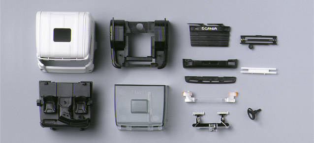Scania 124 driver's cabin with side skirting (incl. rear-view mirror)Content: 2 pcs.