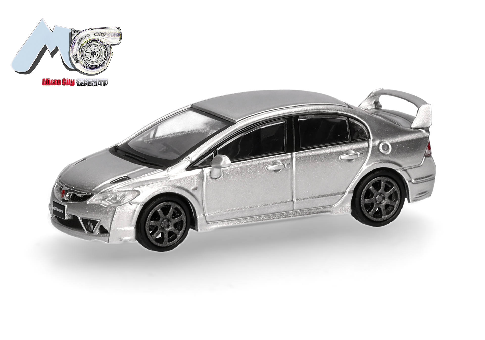toy car, diecast, silver, sedan, racing spoiler, toy car, die-cast, sedan, silver, rear spoiler