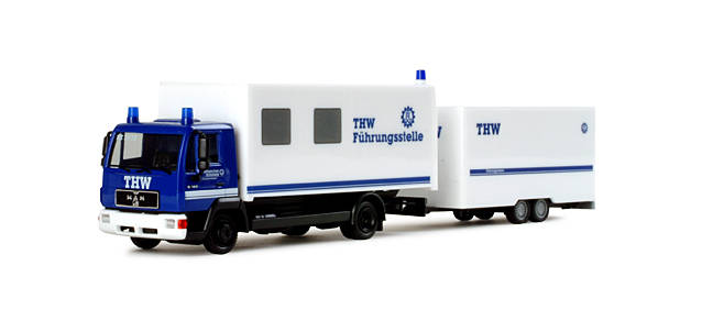 MAN LE 2000 box trailer with trailer "THW"