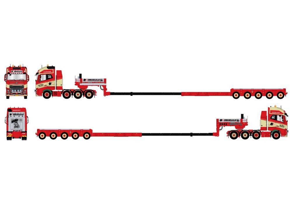 Volvo FH04 Globetrotter XL Goldhofer XLE telet semitrailer with loading "Torben Rafn"