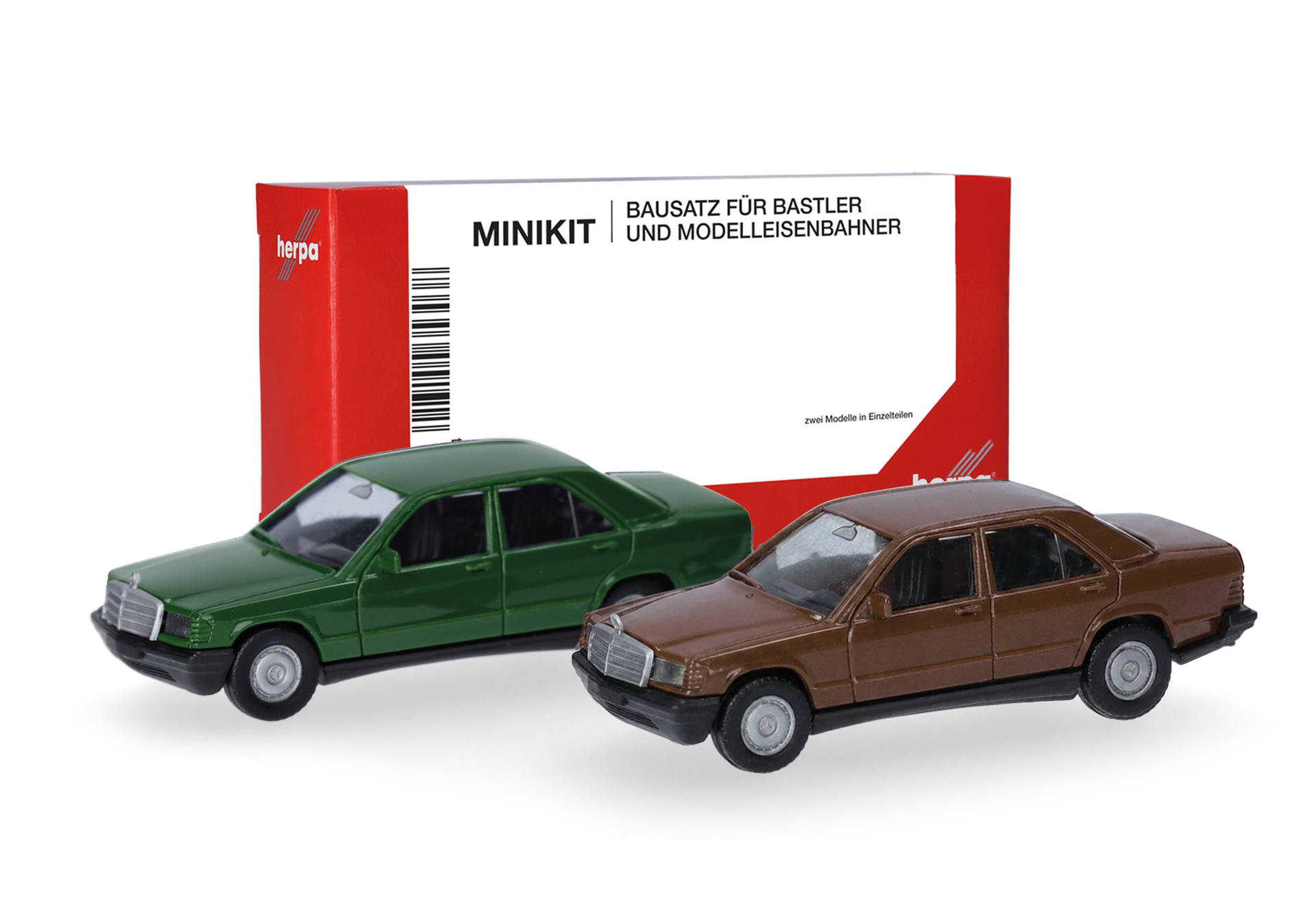 Modellautos, Dioramenartikel, grünes Auto, braunes Auto, Modelbausatz