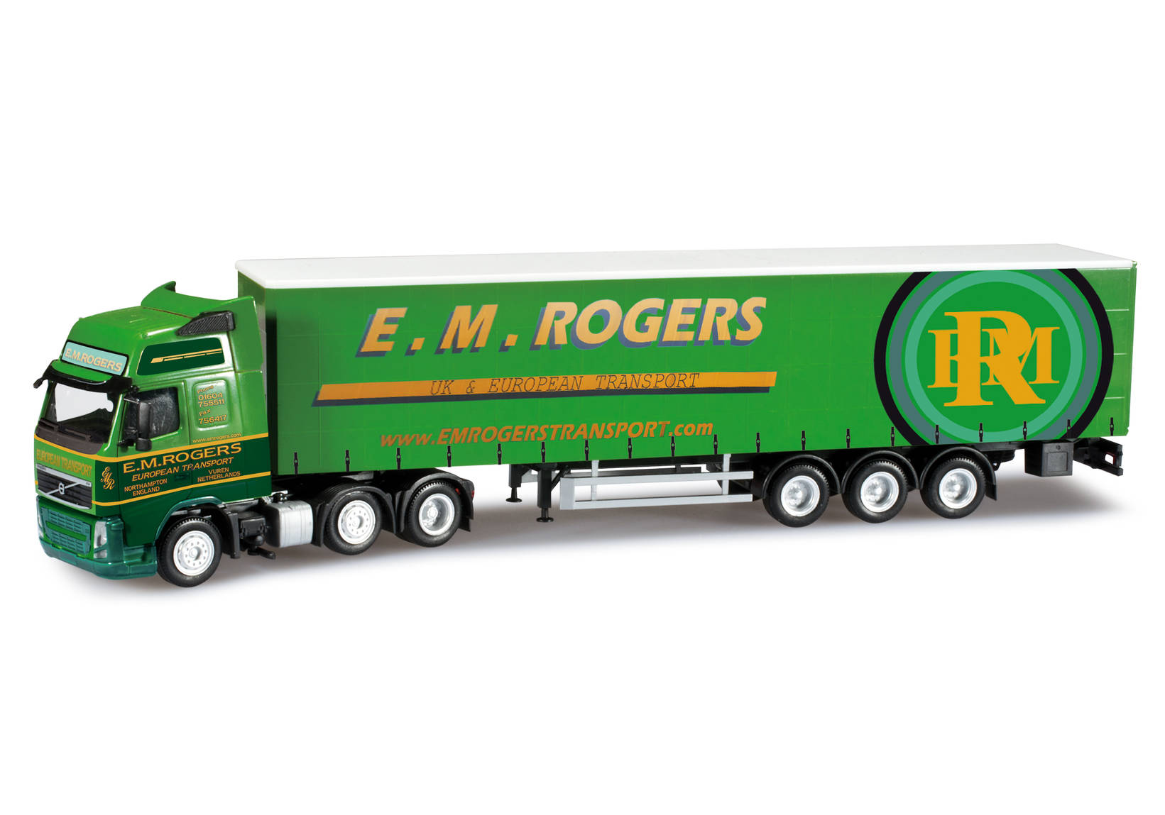 Volvo FH GL XL curtain canvas semitrailer "EM Rogers" (GB)
