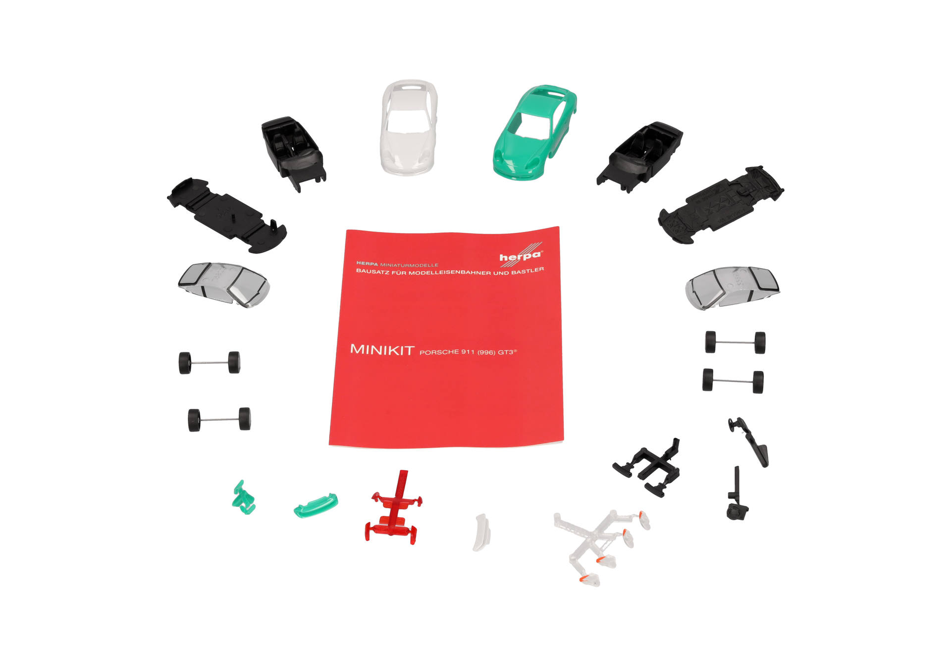 Herpa MiniKit: Porsche 911 GT3 (996)  Grandprix Weiß und hellgrün, 2 Stück