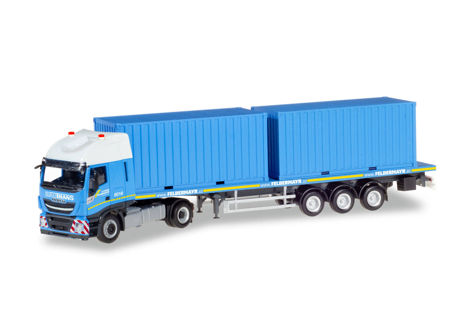 Iveco Stralis XP flatbed semitrailer with 2 × 20 ft. Container "Felbermayr" (A)