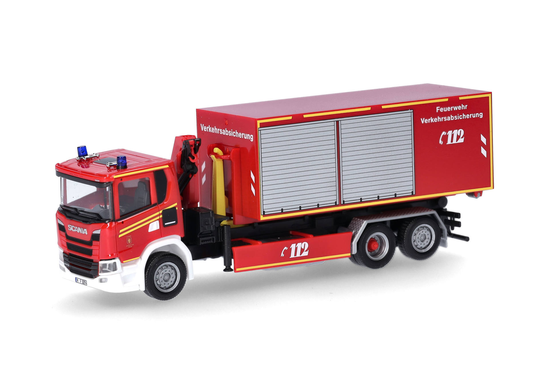 Scania CG17 roll-off container truck 3axles mit Kran "Feuerwehr München/Verkehrsabsicherung"