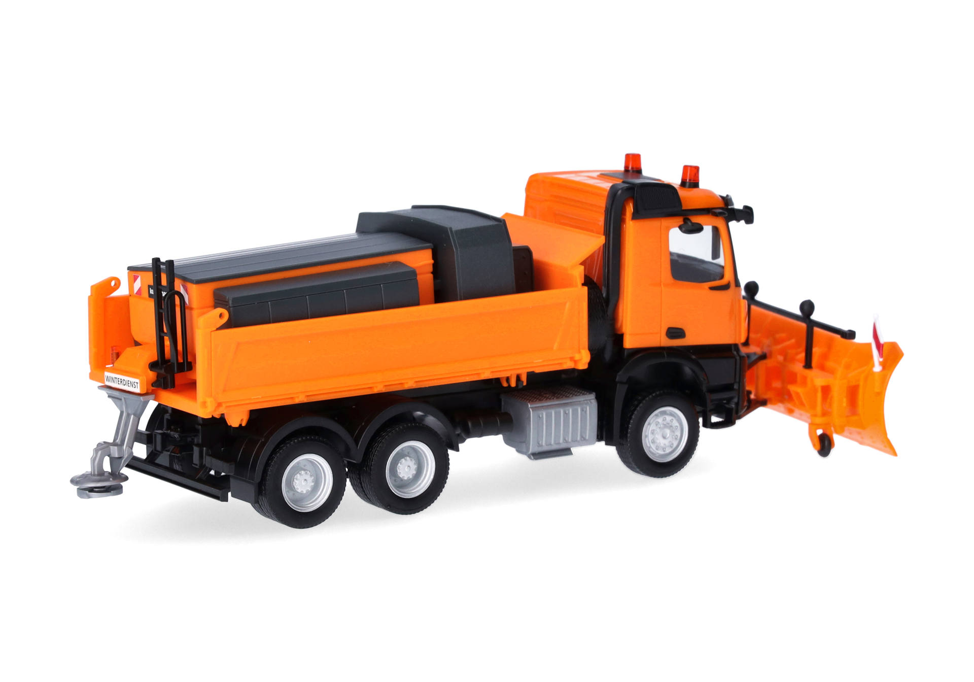 Mercedes-Benz Arocs 18 M Dreiseitenkipper-LKW 3achs mit Streuaufbau und Schneepflug, kommunalorange
