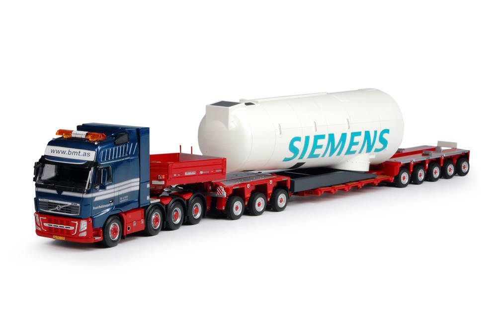 BMT set with Volvo FH GL Goldhofer low-boy semitrailer XLE with loading in gift box