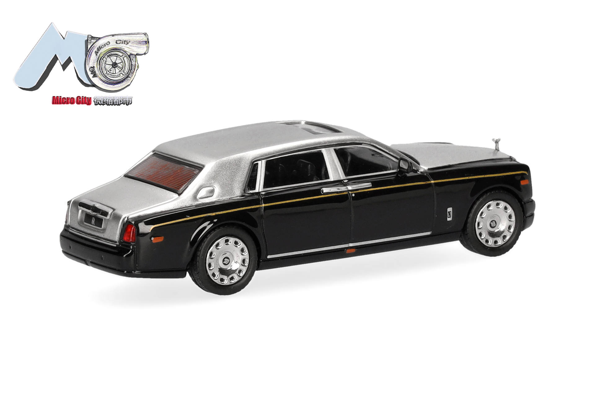 Limousine, schwarzes Auto, Modellauto, silbernes Dachteil, Vier­türer