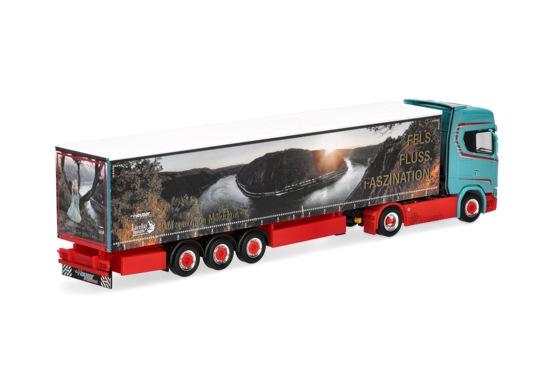 Scania CS 20 high roof curtain canvas semitrailer truck "Spedition Heuser / Faszination Loreley"