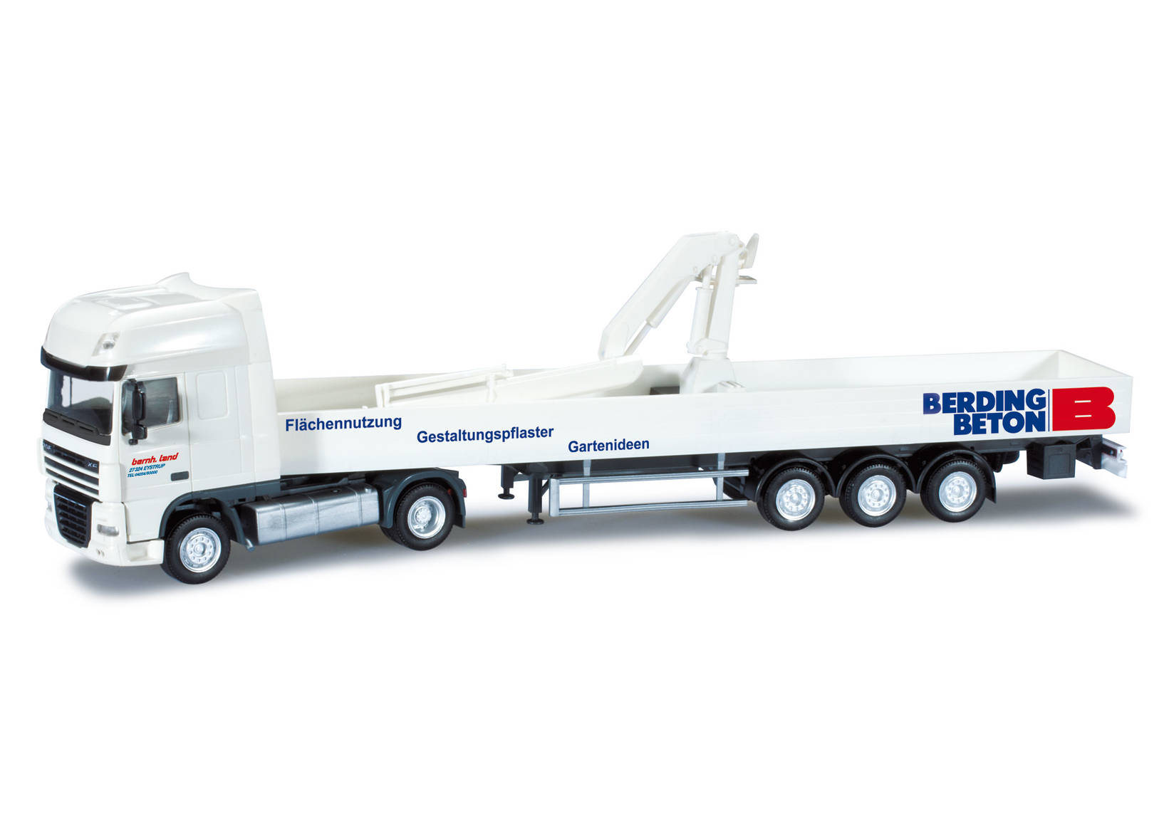 DAF XF 105 SSC Pritschen-Sattelzug mit Kran "Spedition Land"