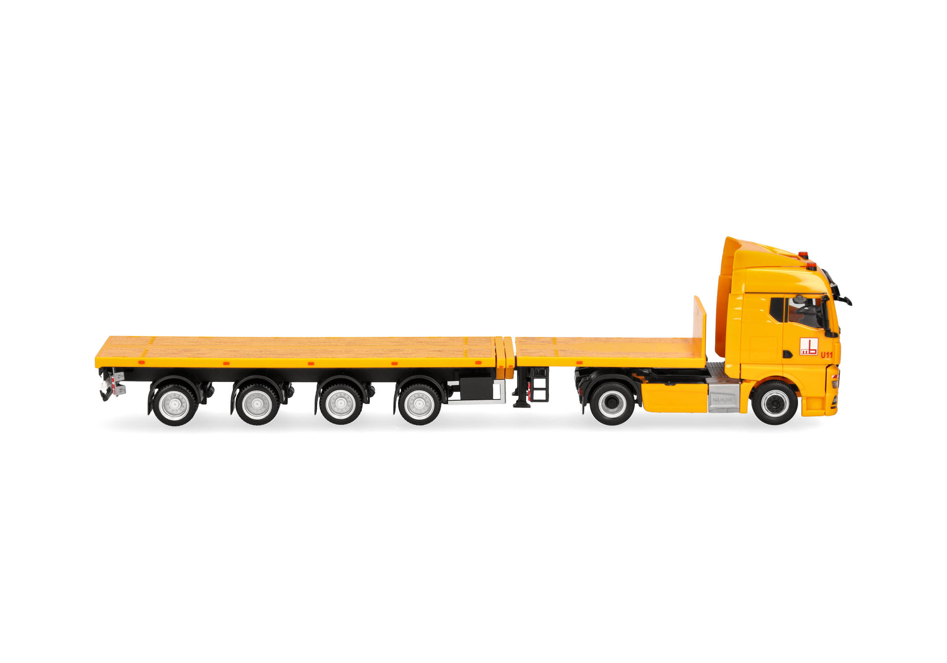 truck, semi-trailer, orange truck, flatbed, vehicle trailer