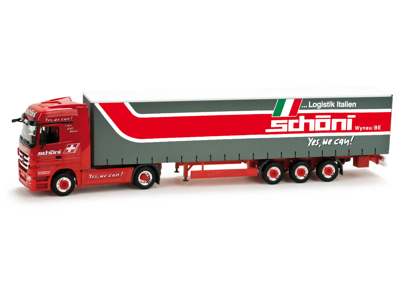 Mercedes-Benz Actros LH curtain canvas semitrailer "Schöni" (CH)