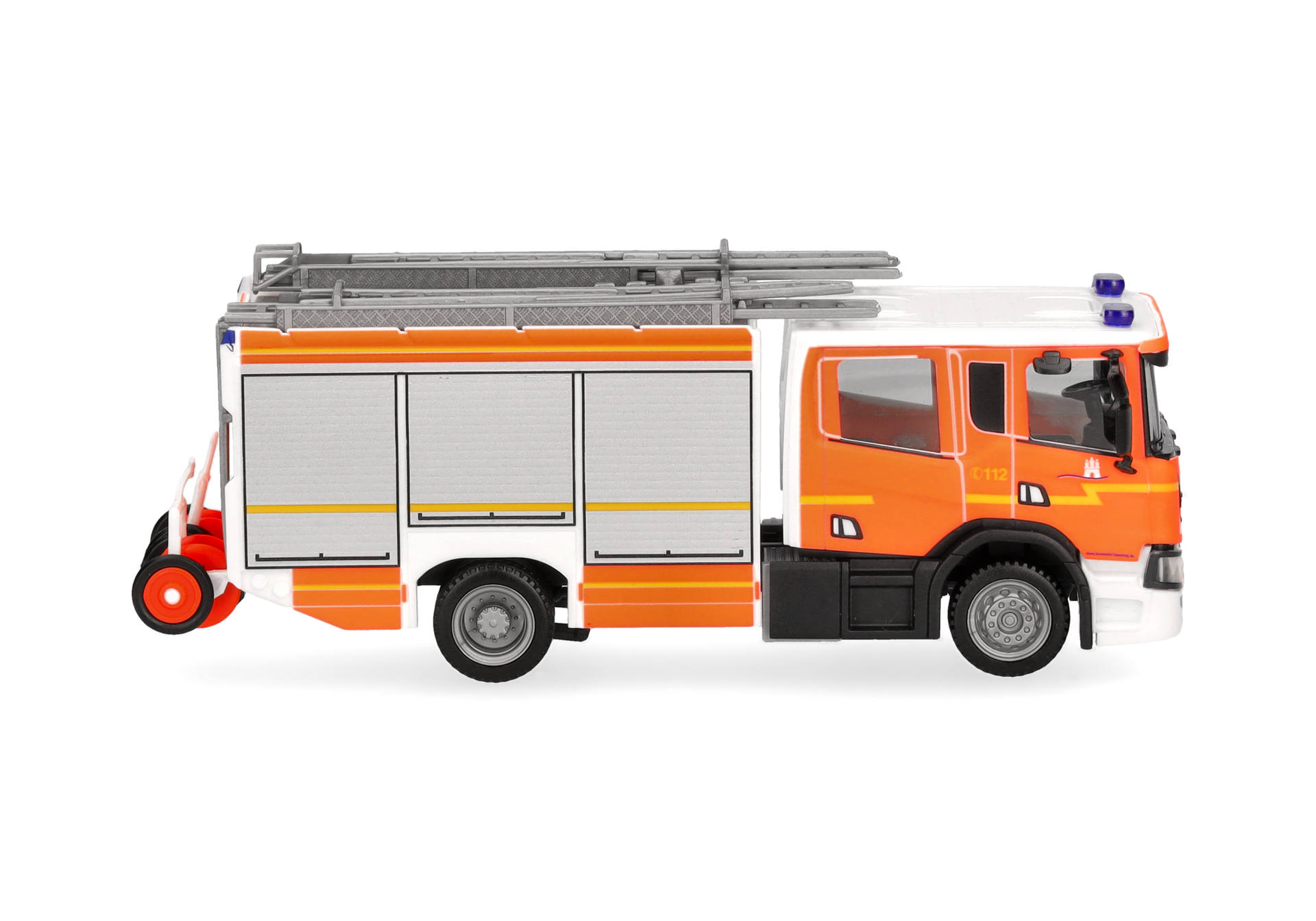 fire truck, toy, orange, ladder, emergency vehicle