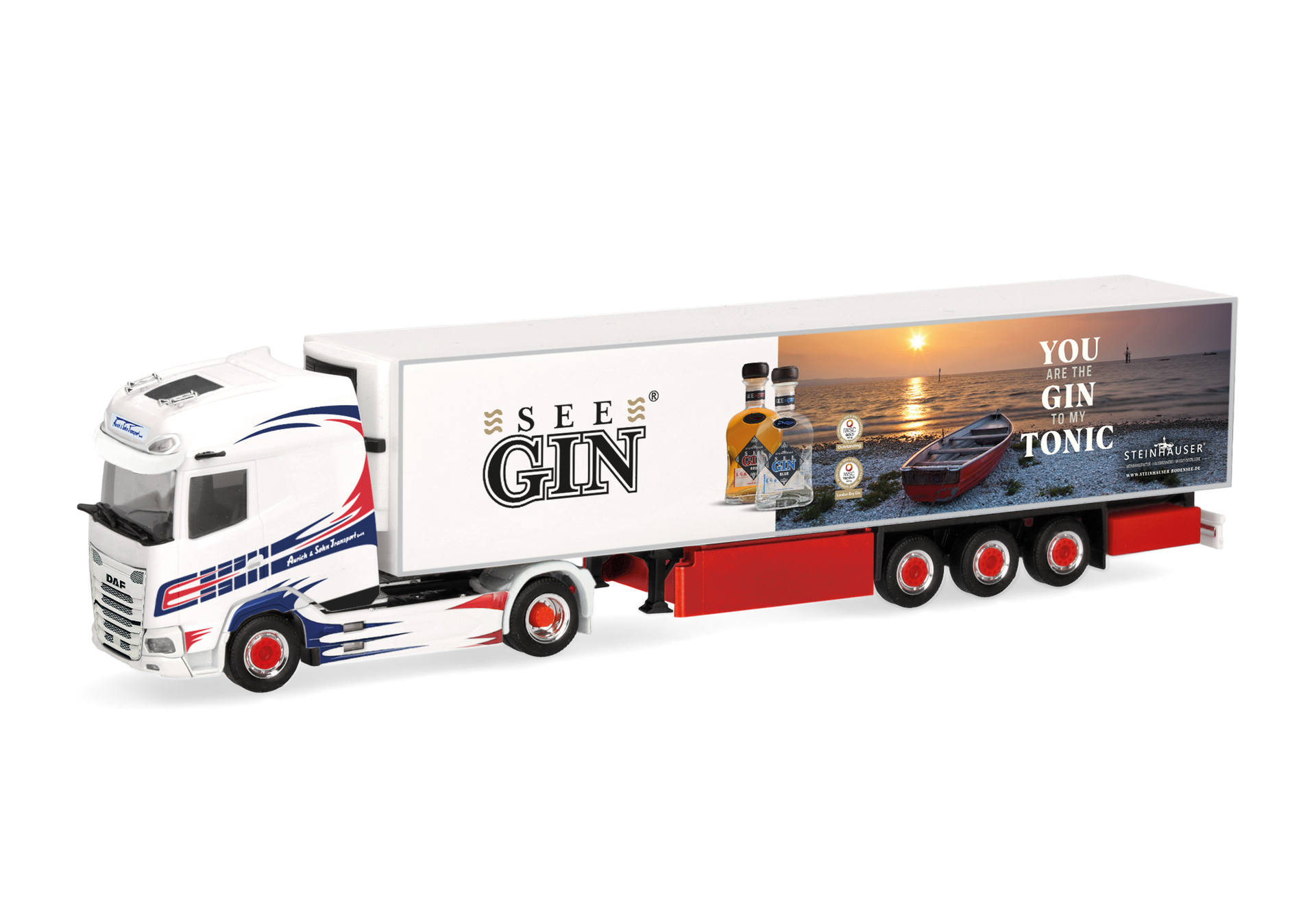 DAF XG+ refrigerated semitrailer truck "Aurich & Sohn Transport GmbH/SEE GIN"