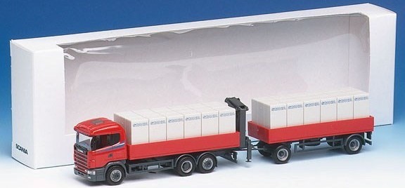 Scania 124 HL building material hanger train with loading crane 3A/2A