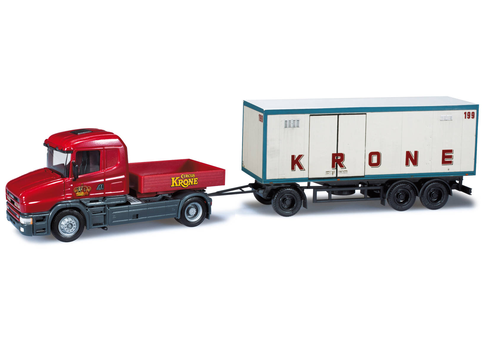 Scania Hauber Zugmaschine mit Ballastpritsche und Anhänger "Circus Krone"