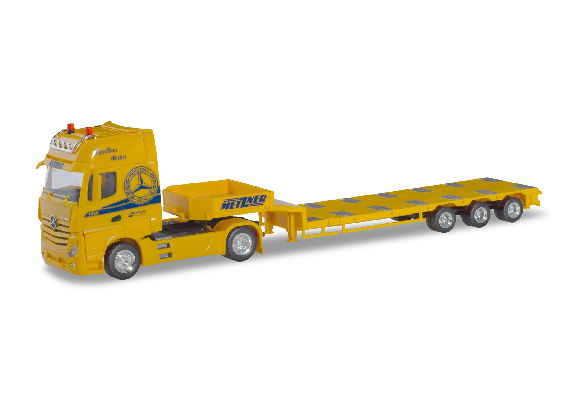 Mercedes-Benz Actros GigaSpace semi low boy semitrailer "Metzner"