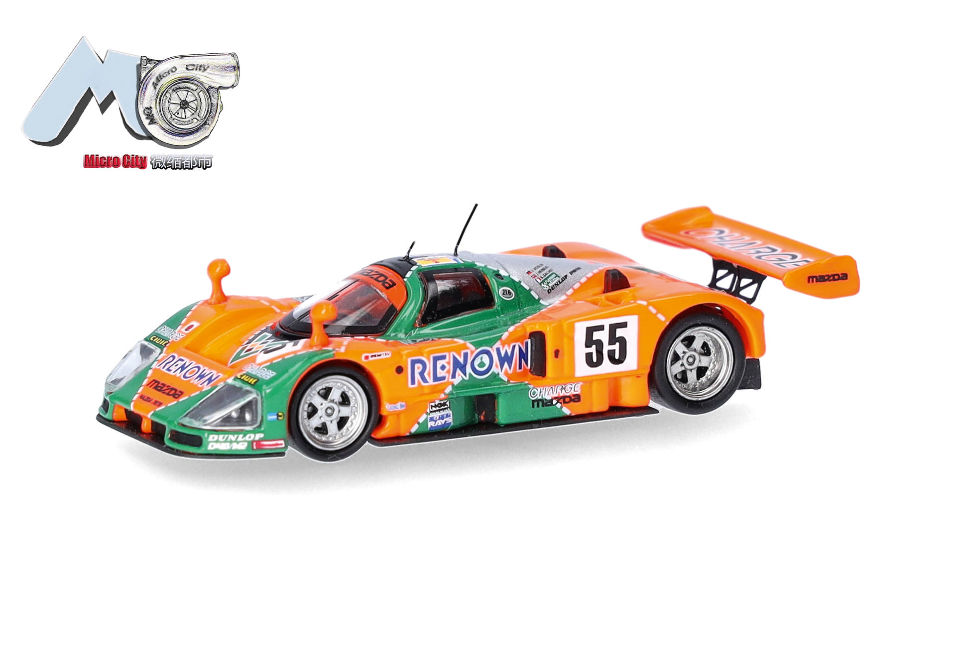 modellauto, rennwagen, light diecast, orange grün, sponsoraufkleber