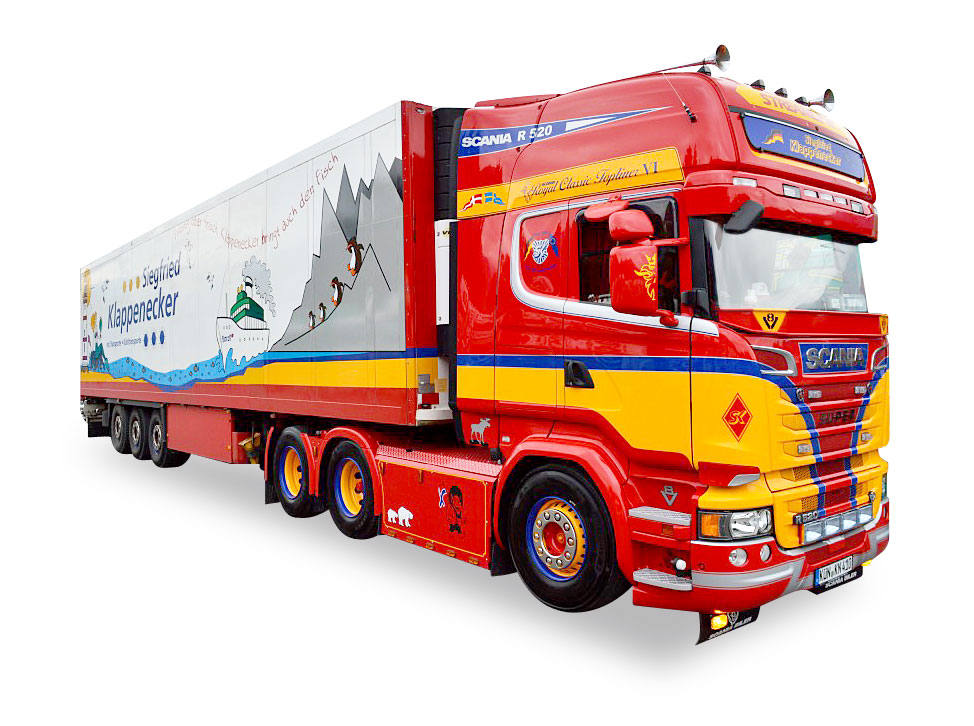Scania R 6x4 Kühlkoffer-Sattelzug "Klappenecker"