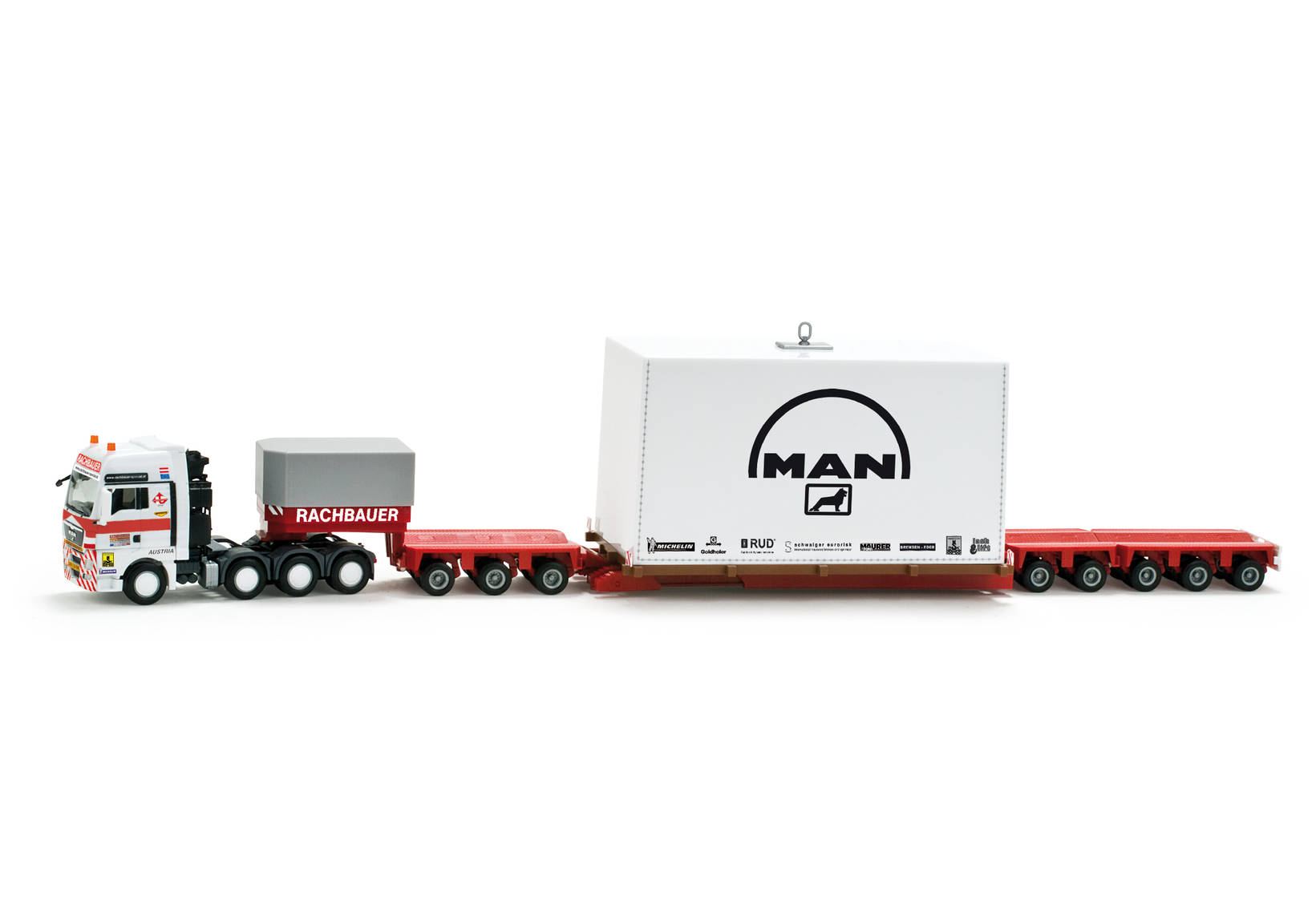 MAN TGX XXL 680 low boy semitrailer with loading "Rachbauer" (A)