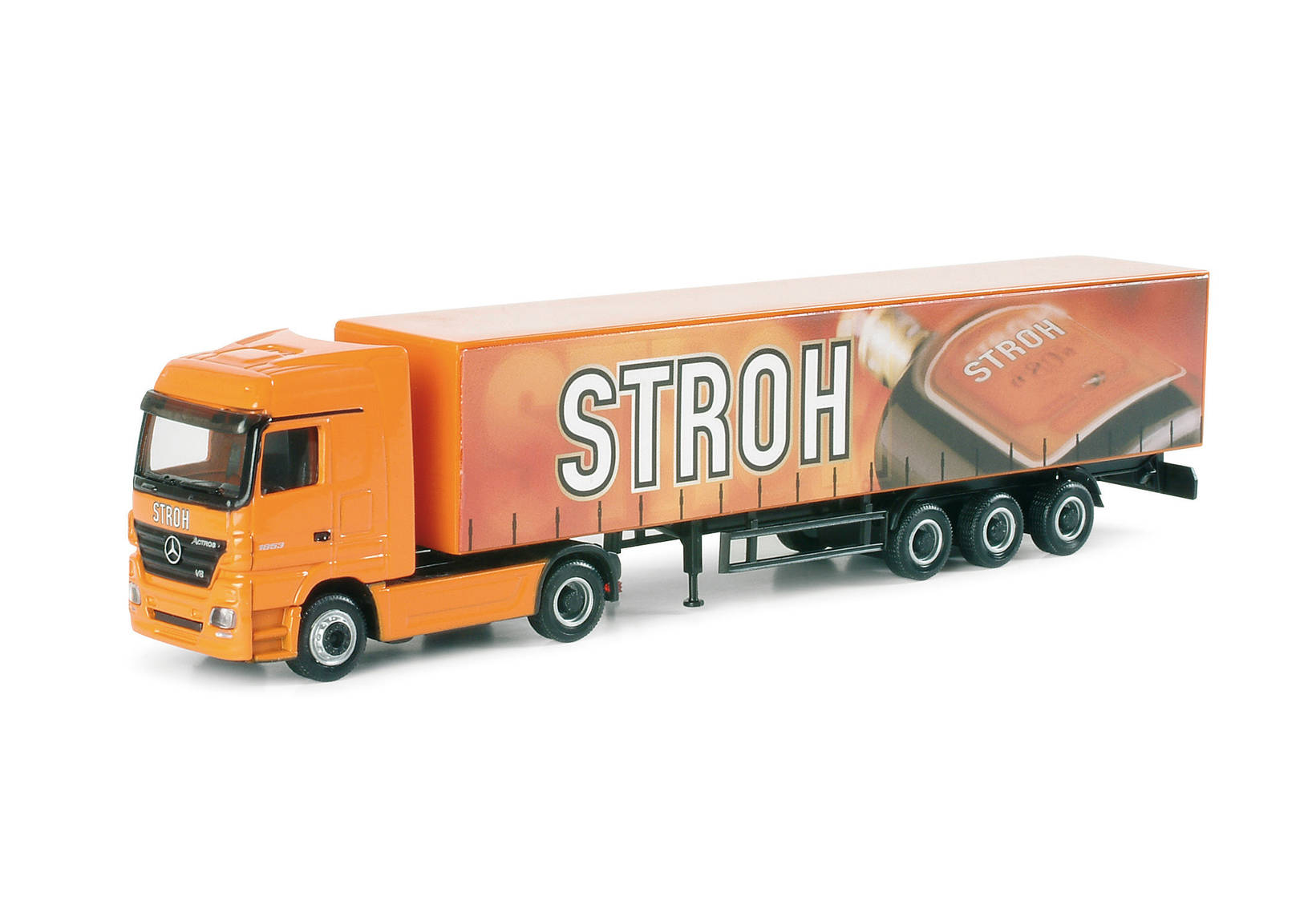 Mercedes-Benz Actros LH tarp curtain semitrailer "Stroh Rum"