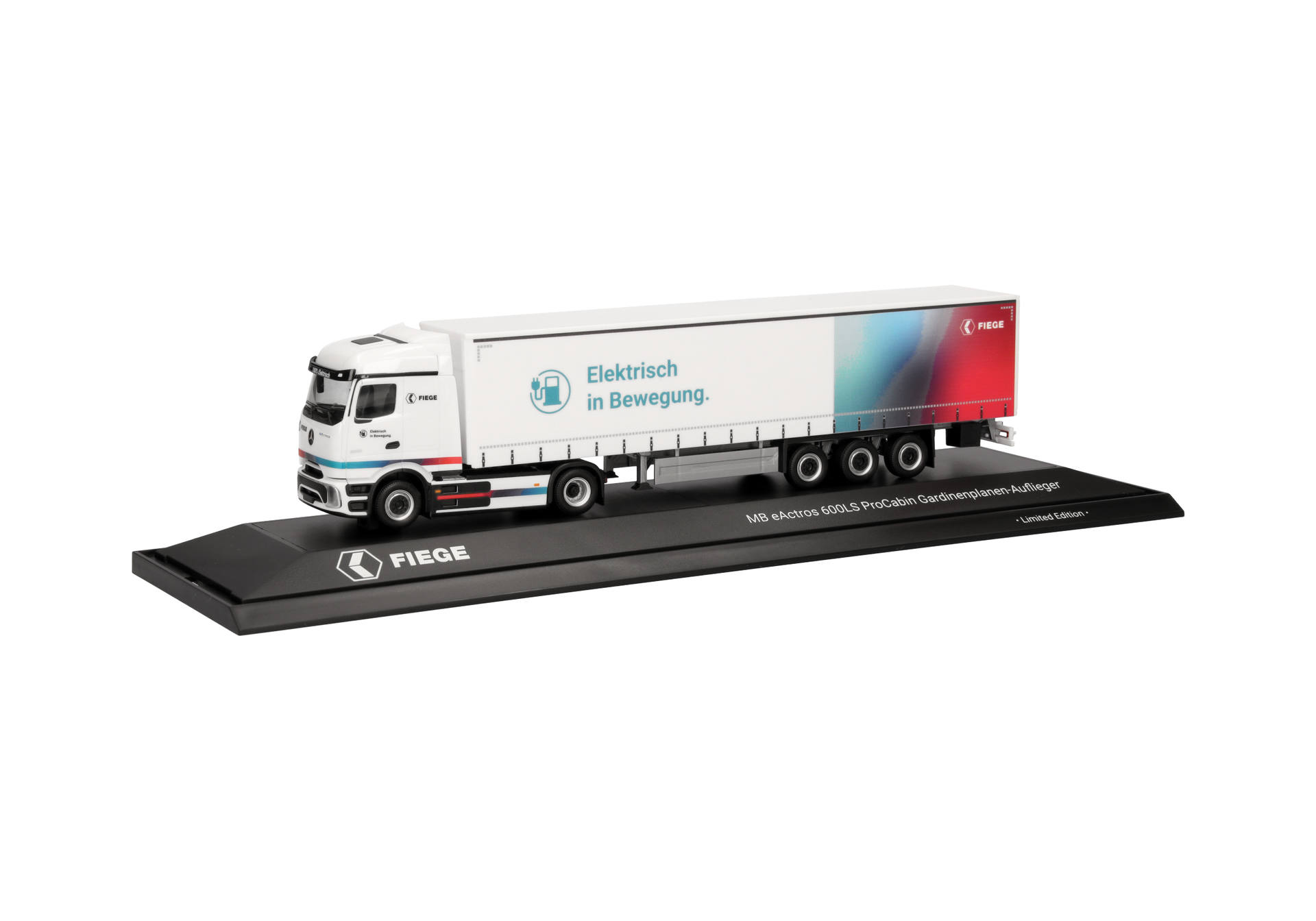 Mercedes-Benz eActros 600 ProCabin Streamspace curtain canvas semitrailer truck "FIEGE Logistik"
