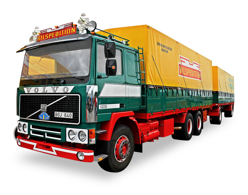 Volvo F 12 canvas trailer "Bilspedition"
