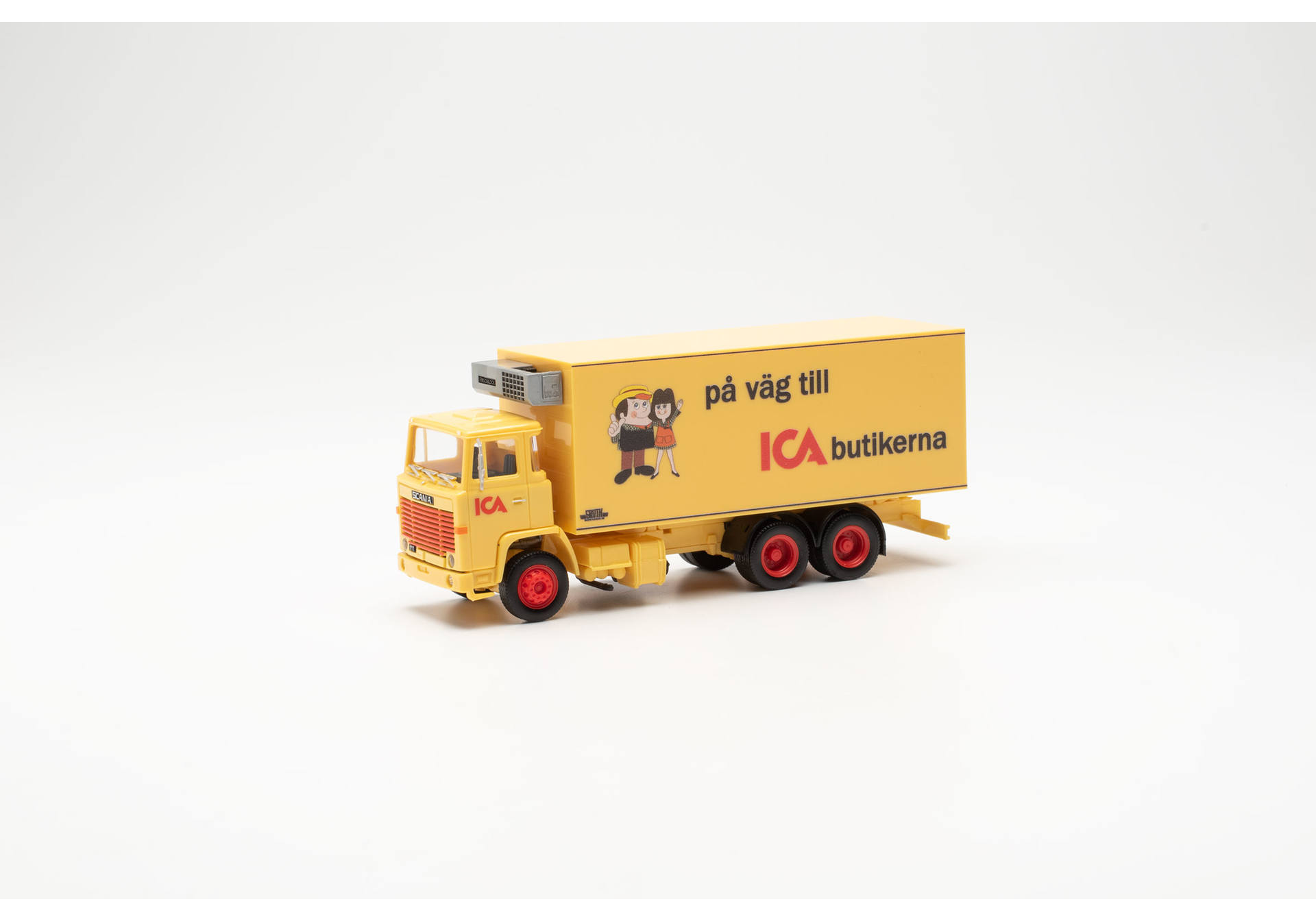 Scania 111 refrigerated box truck 3axles "ICA" (Sweden)