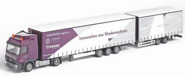 Mercedes-Benz Actros L '02 Eurocobi curtain plane saddle train with a large-scale tandem trailer