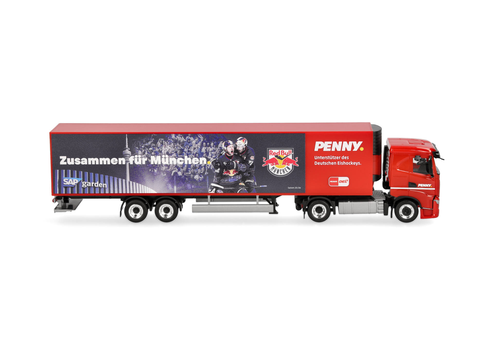 Lastwagen, Auflieger, Rot, Werbung, Logo