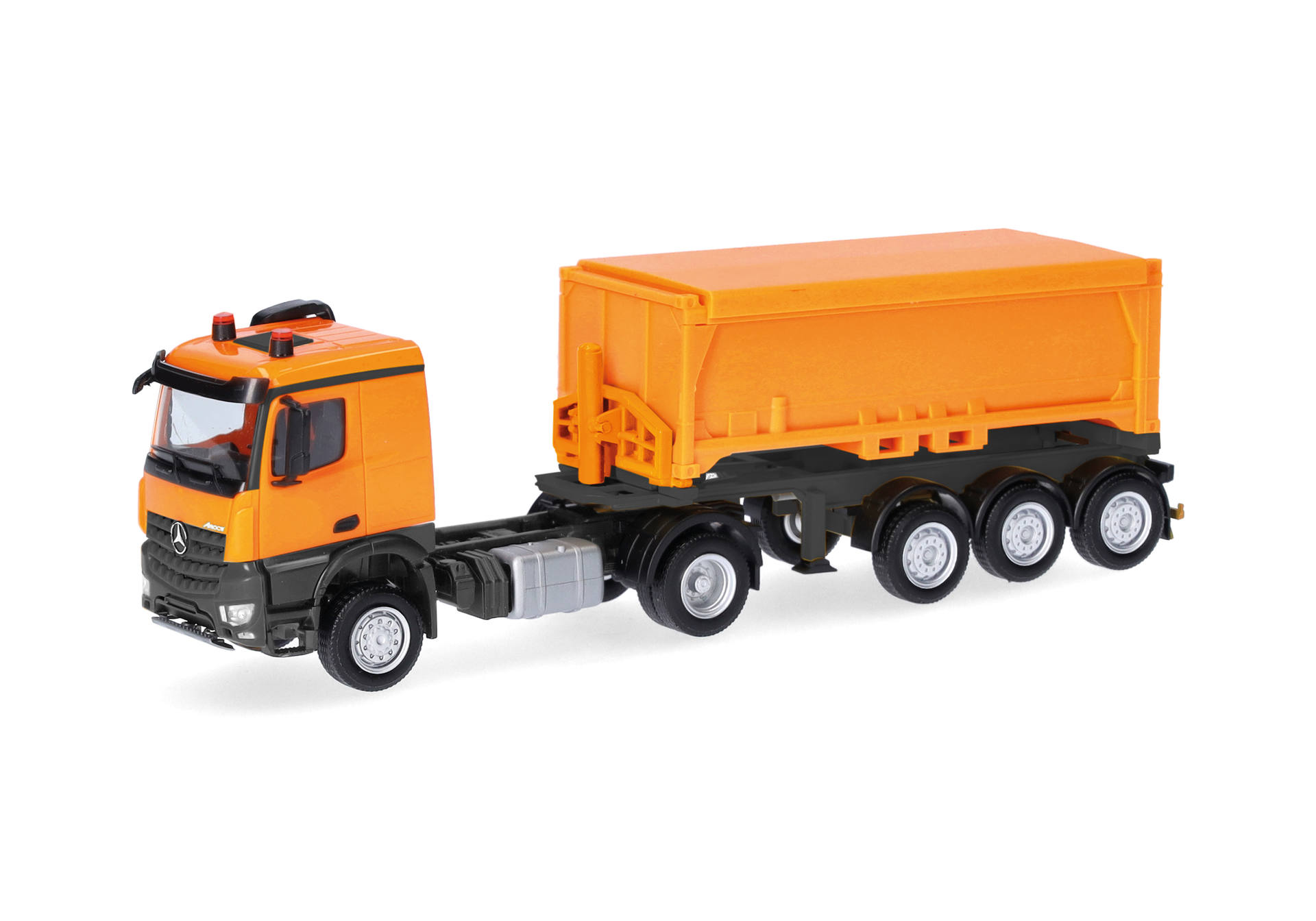 Mercedes Benz Arocs Classicspace excavated material container semitrailer truck, municipal orange