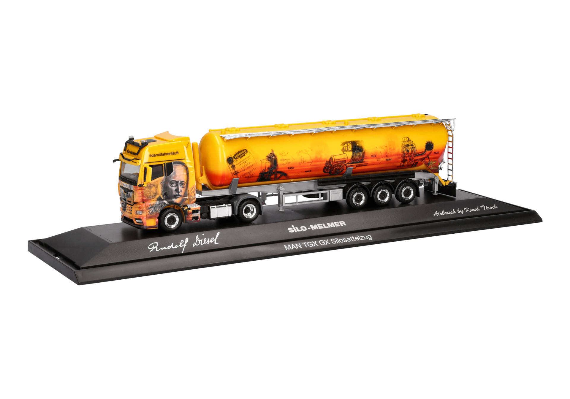 tanker, model, truck, orange tank, display base
