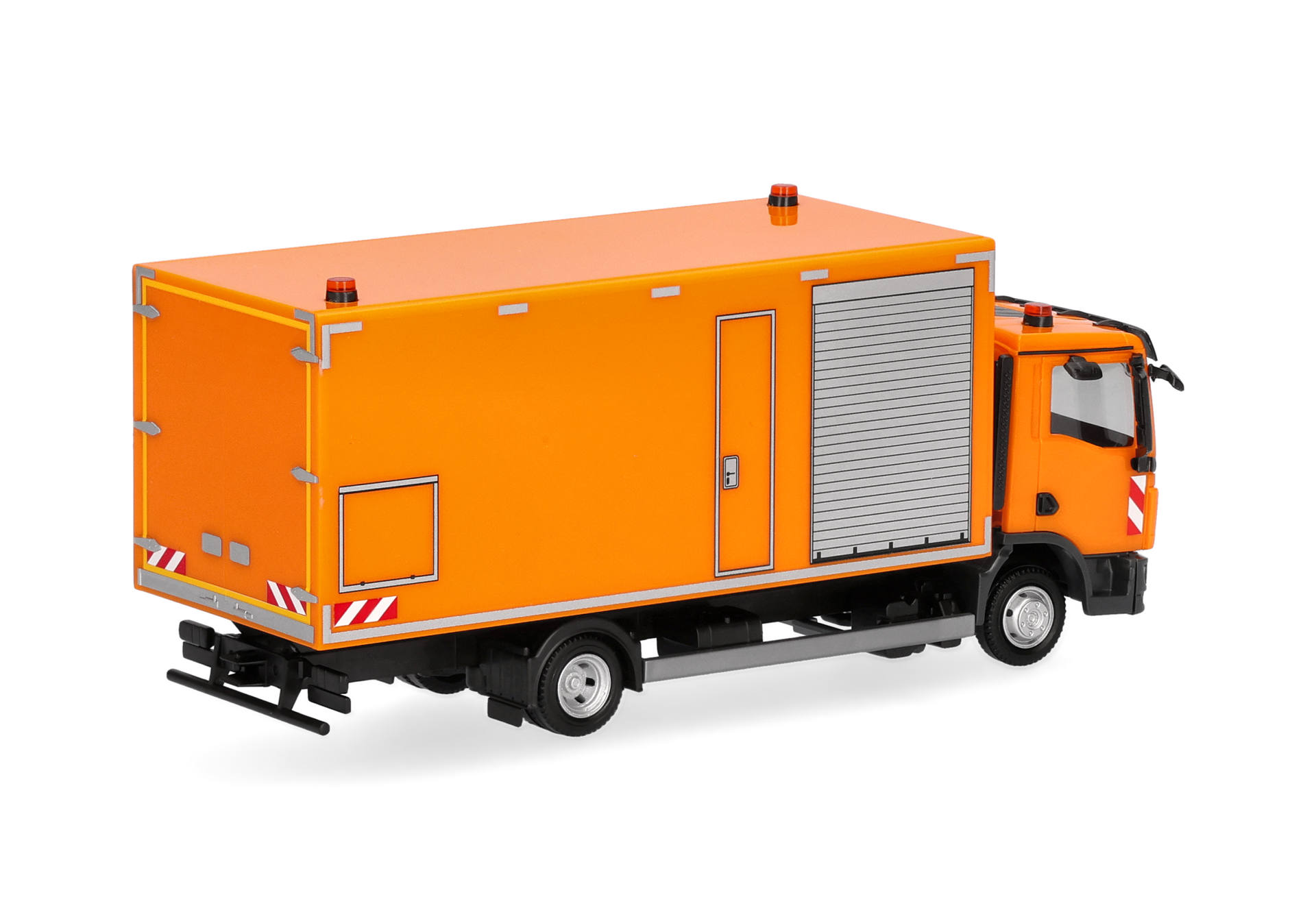 orange truck, emergency vehicle, cargo truck, side door, roller shutter