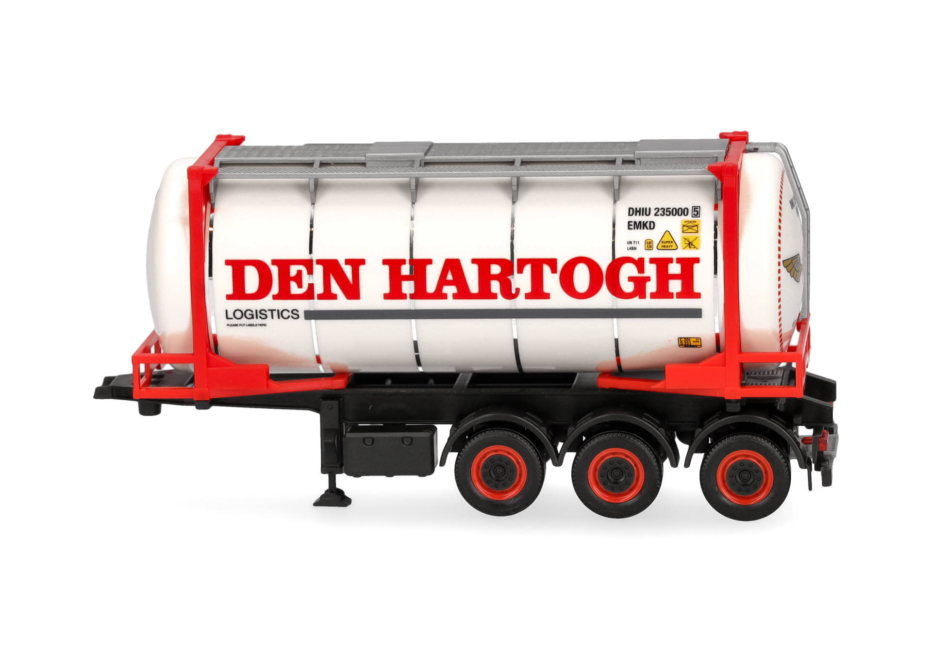 tank trailer, fuel tanker, toy, red frame, three-axle
